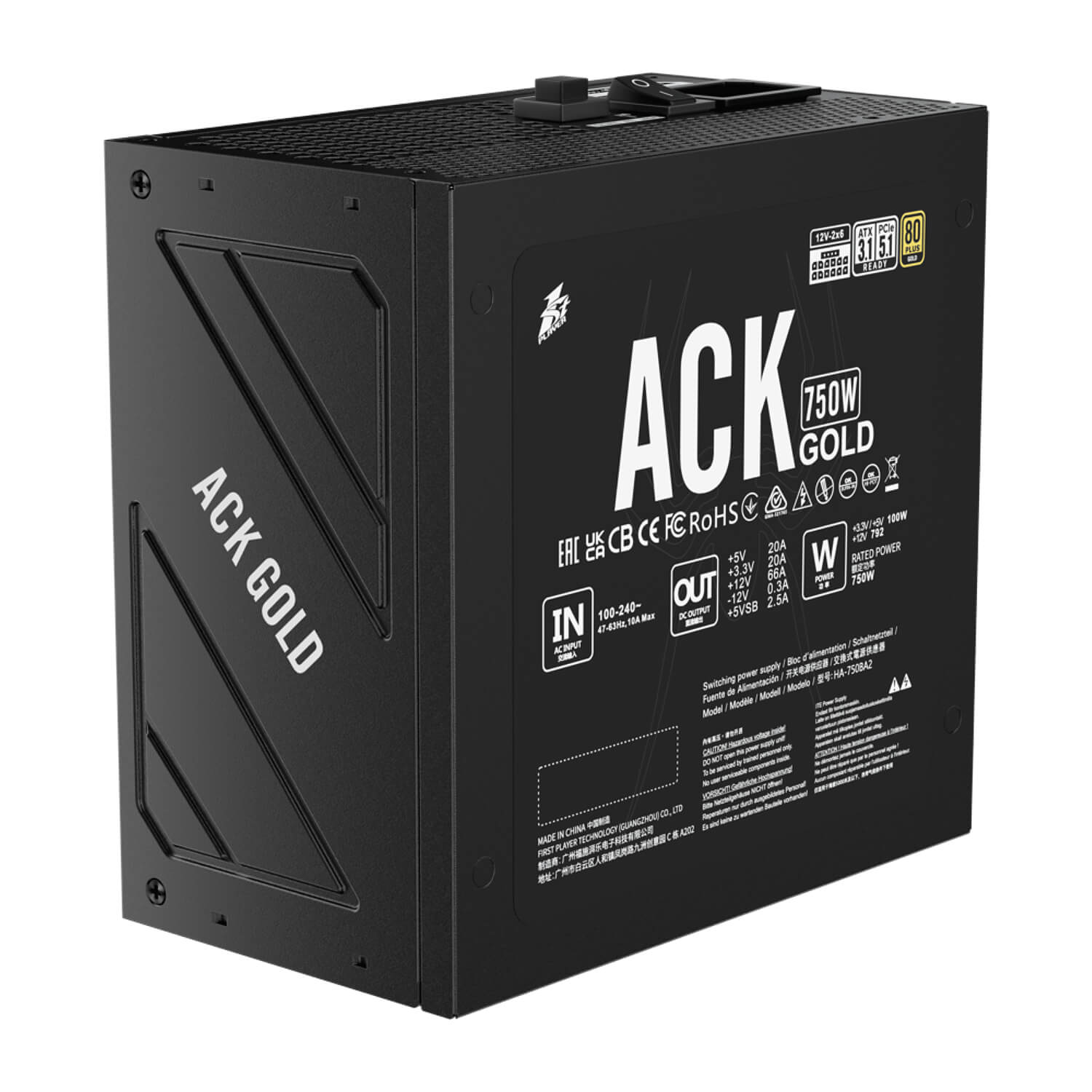 ספק כוח 1StPlayer ACK™ 750W Power Supply ATX3.1 80+ Gold Full modular
