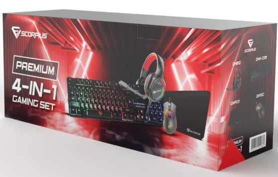 סט SCORPIUS 4-in-1 Advanced Gaming Combo Keyboard + Mouse + Headset +Mousepad, USB