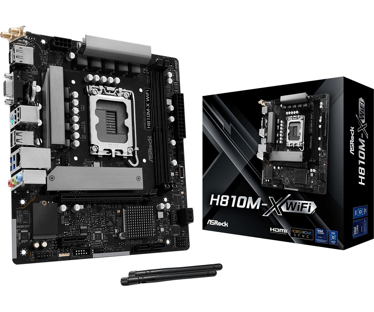 ASRock H810M-X WiFi , Core™ Ultra 3/5/7/9, 2DualDDR5 6400MHZ ,PCI-E, 2.5GB LGA1851