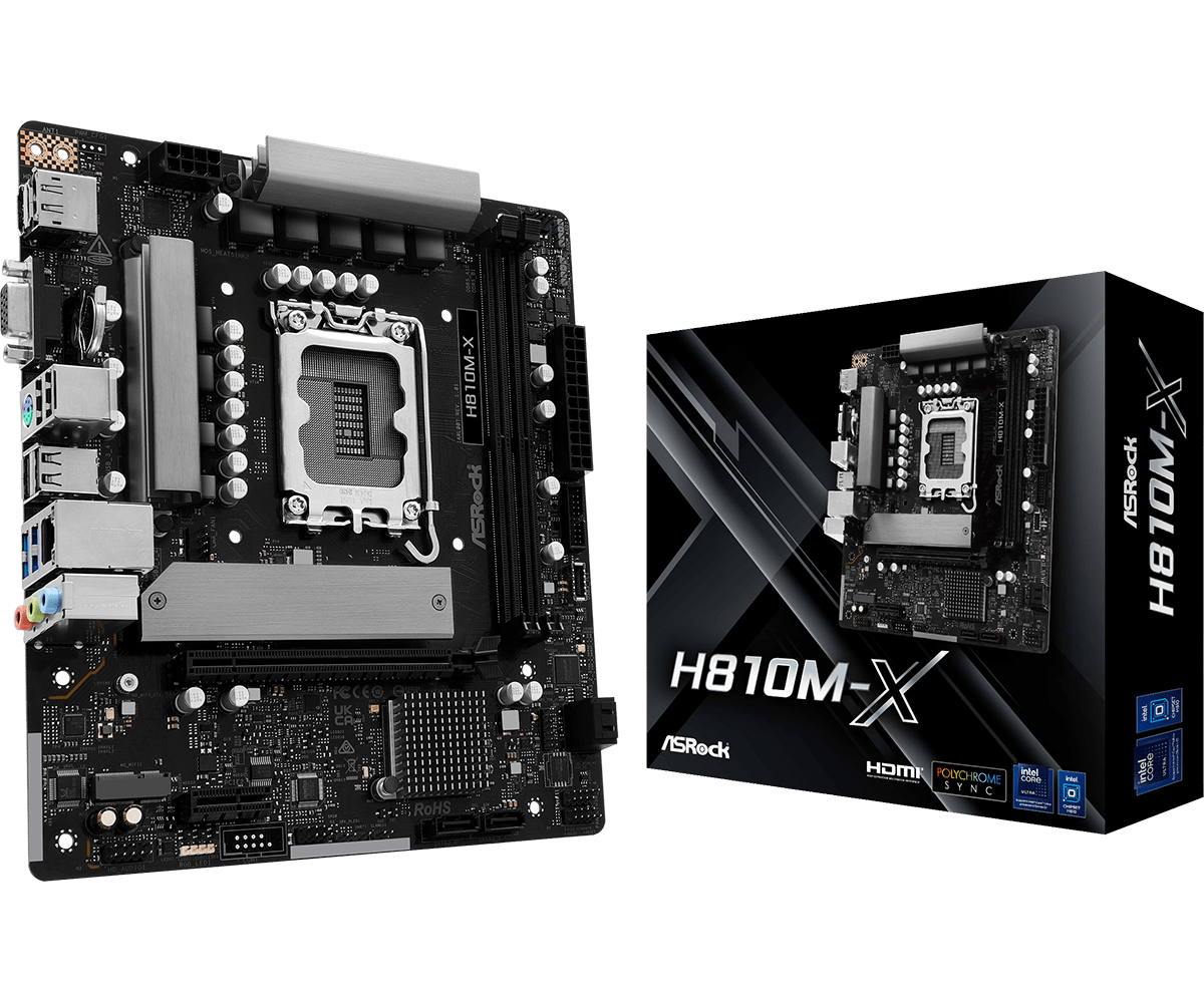 ASRock H810M-X , Core™ Ultra 3/5/7/9, 2DualDDR5 6400MHZ ,PCI-E, 2.5GB LGA1851