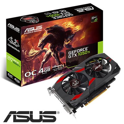 ASUS nVIDIA Geforce GTX1050TI CERBERUS-GTX1050TI-O4G + HDMI / Dual DVI-I/ D-Sub, PCI-E