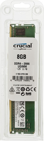 Crucial DDR4 8GB 2666MHz DDR4 Non-ECC CL19 DIMM SR x8 PC21300