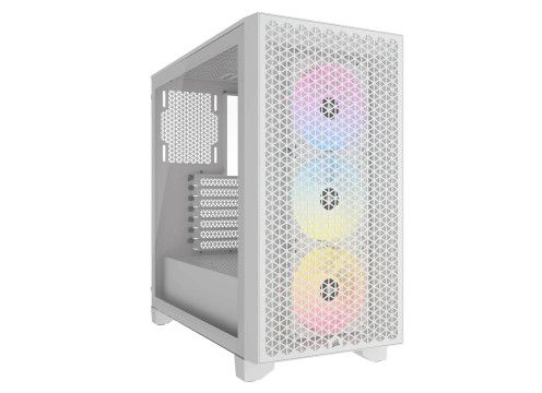 Corsair 3000D RGB Airflow Tempered Glass White ,Tool-free, no PSU, 2X 120mm FAN , USB3.0, Audio & speaker