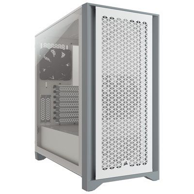Corsair 4000D AIRFLOW TG Tempered Glass WHITE ,Tool-free, no PSU, 2X 120mm FAN , USB3.0, Audio & speaker