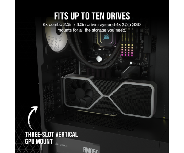 Corsair 7000D Airflow Tempered Glass Black ,Tool-free, no PSU, 3X 140mm FAN , USB3.0, Audio & speaker