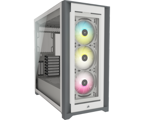 Corsair iCUE 5000X RGB Tempered Glass White ,Tool-free, no PSU, 3X 120mm FAN , USB3.0, Audio & speaker