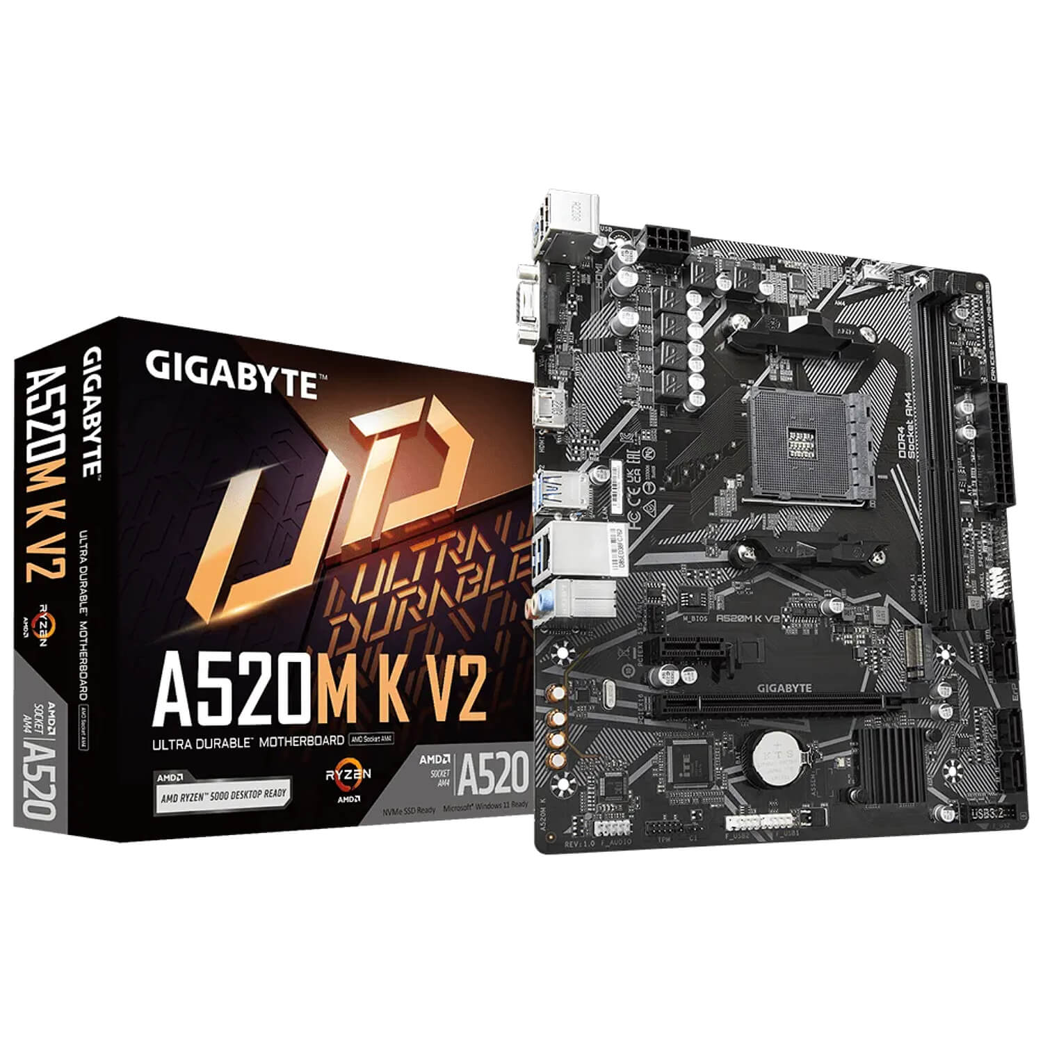 GIGABYTE A520 K V2 , AM4,PCI-E, DualDDR4 2133/2400/2667/2933/3200 +LAN1000 HDMI