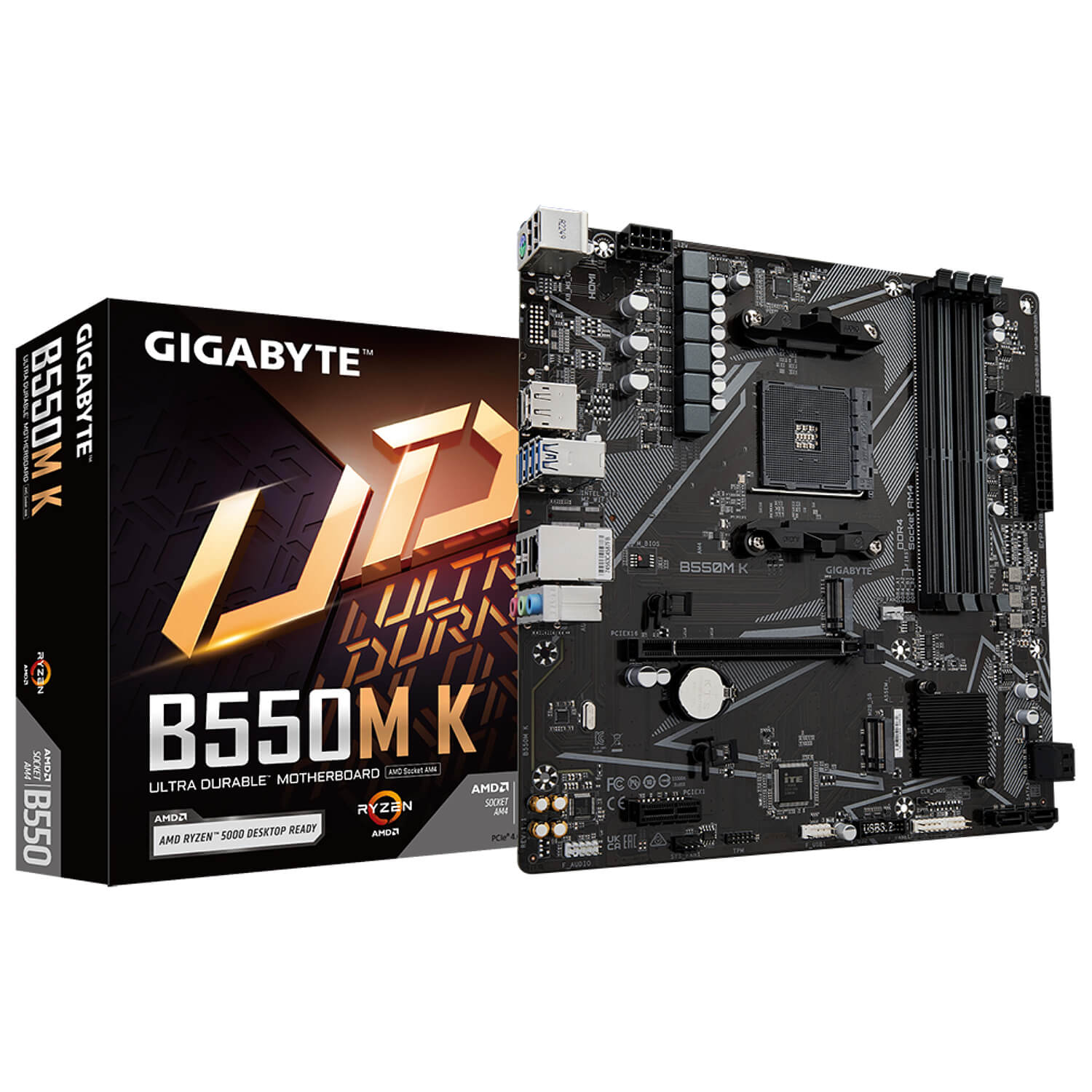 GIGABYTE B550M K , AM4,PCI-E, DualDDR4 2133/2400/2667/2933/3200 +LAN1000 HDMI
