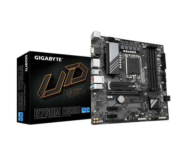 GIGABYTE B760M DS3H DDR5 , Core™ i3/i5/i7/i9, 4DualDDR5 4000/4800MHZ ,2XPCI-E, 2.5GB LGA1700