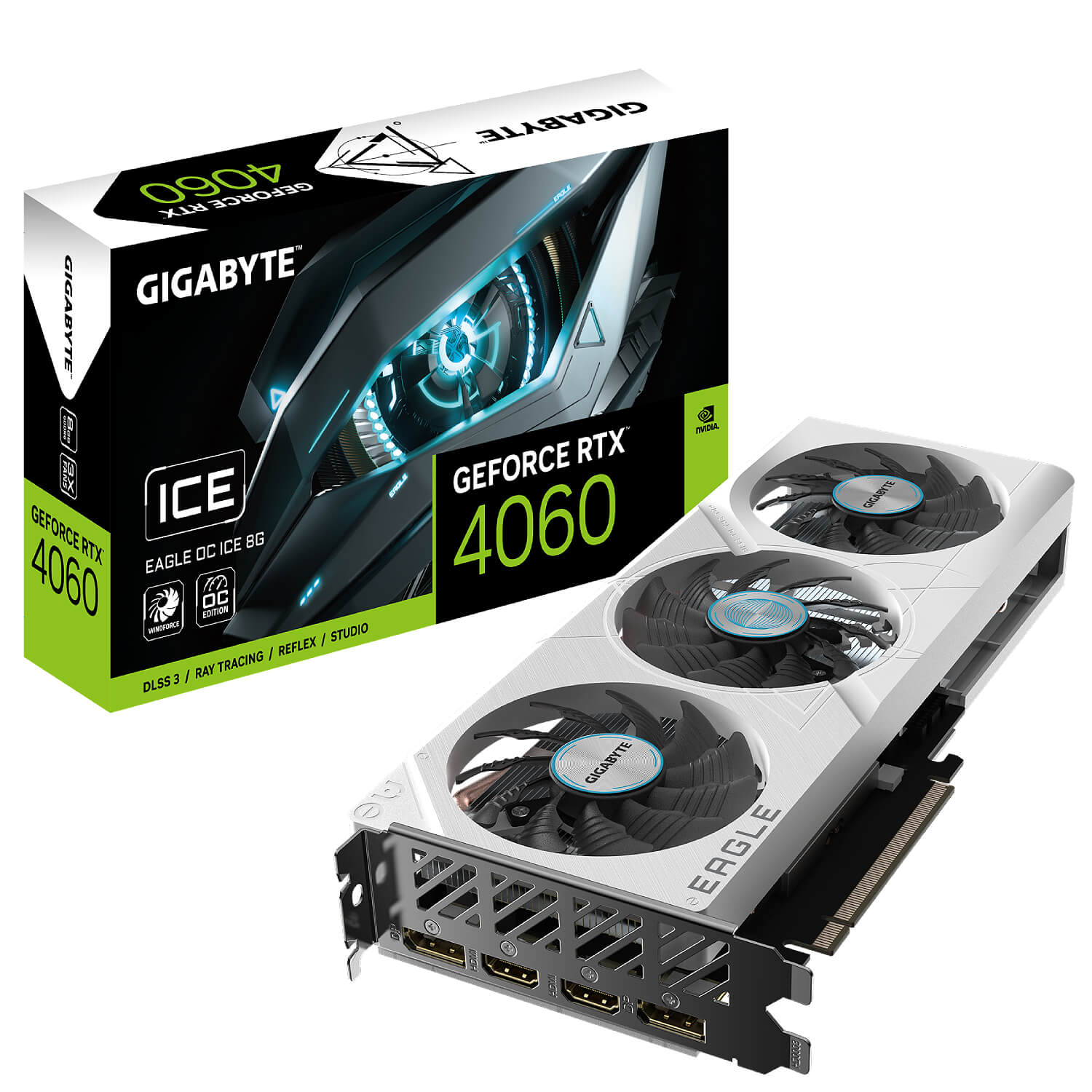 GIGABYTE GV-N4060EAGLE OC ICE 8G nVIDIA Geforce 4060 8GB GDDR6 Triple Fan 3DP+HDMI