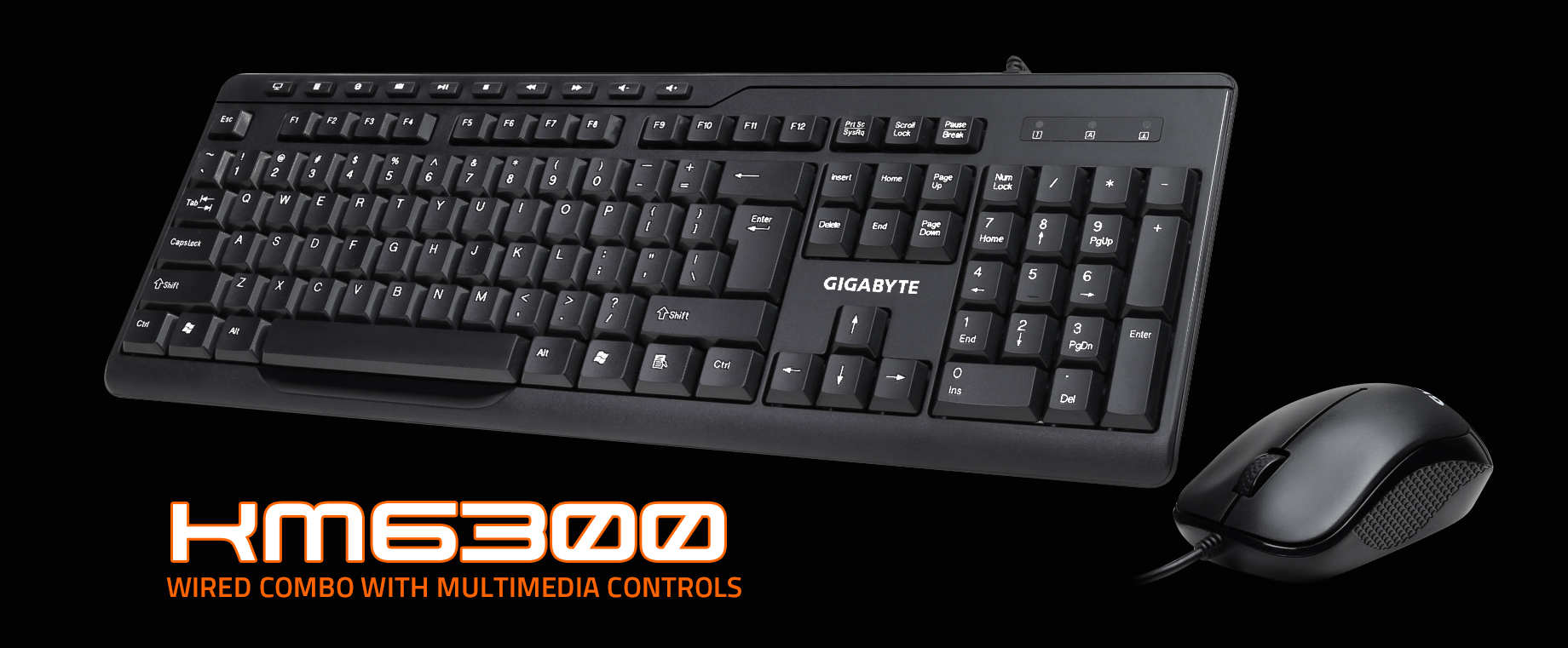 מקלדת ועכבר חוטיים GIGABYTE® Wired combo with multimedia controls KM6300 , WIN XP/7/8/VISTA/10 certified, USB