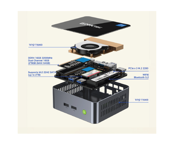 מחשב נייח מיני GMK-M3 Intel I5-12450H 16GB 1TB NVME WIN11 Pro