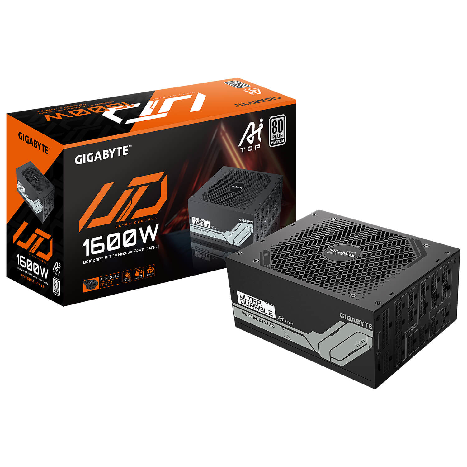 ספק כוח Gigabyte™ Power Supply UD1600PM PG5 AI TOP 1600W PCIe 5.0 80+ Platinum Modular ACTIVE PFC ,SATA