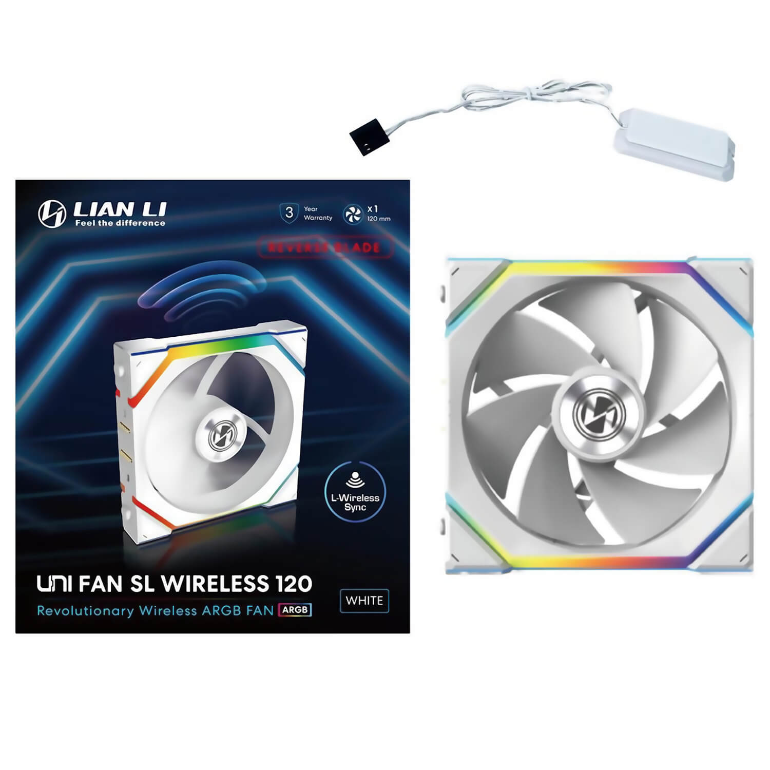 מאורר לבן למארז Lian-Li UNI SL Wireless 120mm Reverse White Fan