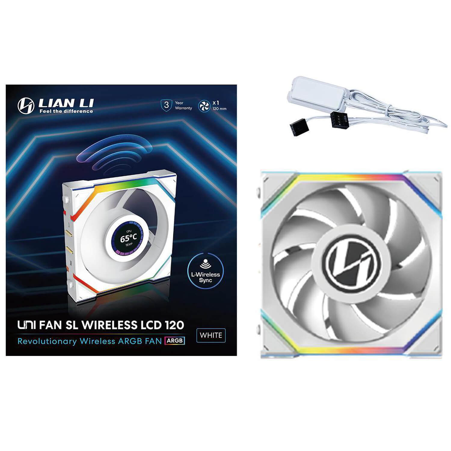 מאורר לבן למארז Lian-Li UNI SL Wireless LCD 120mm White Fan