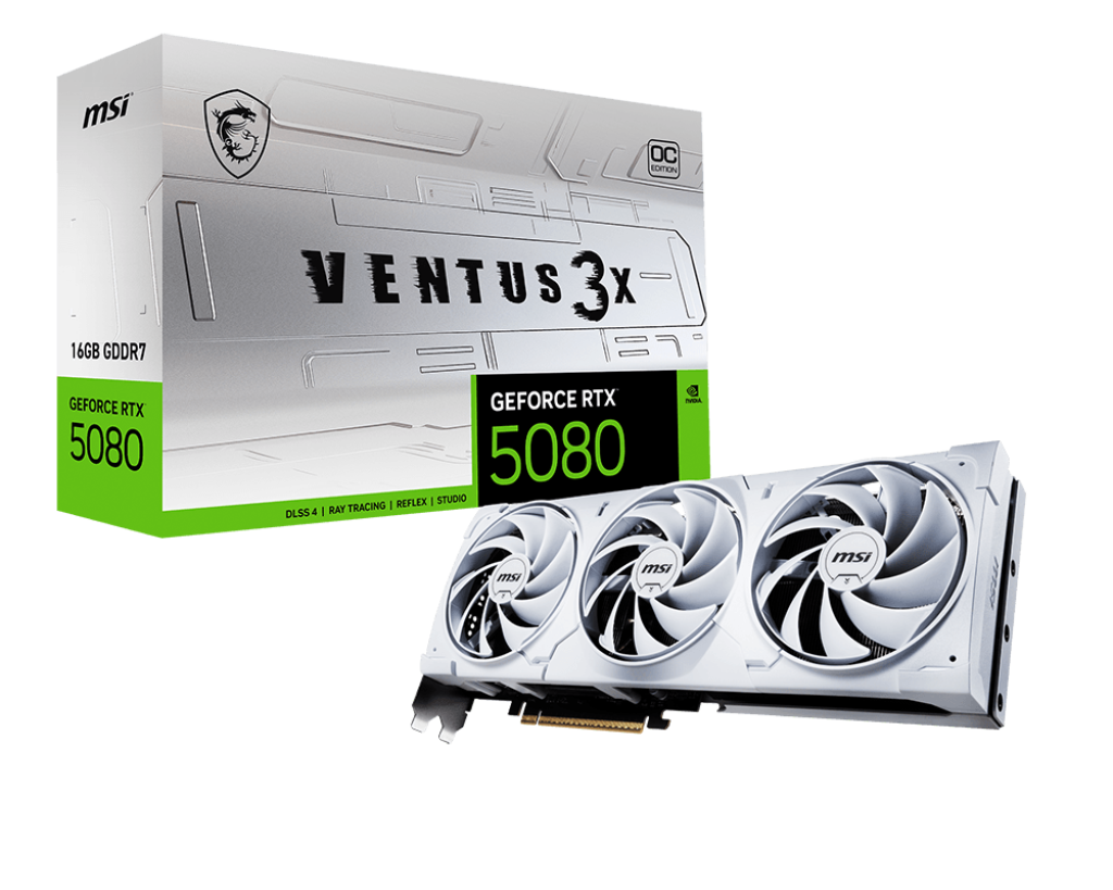MSI GeForce RTX 5080 VENTUS 3X OC WHITE Triple Fan 16GB GDDR7 3DP+HDMI