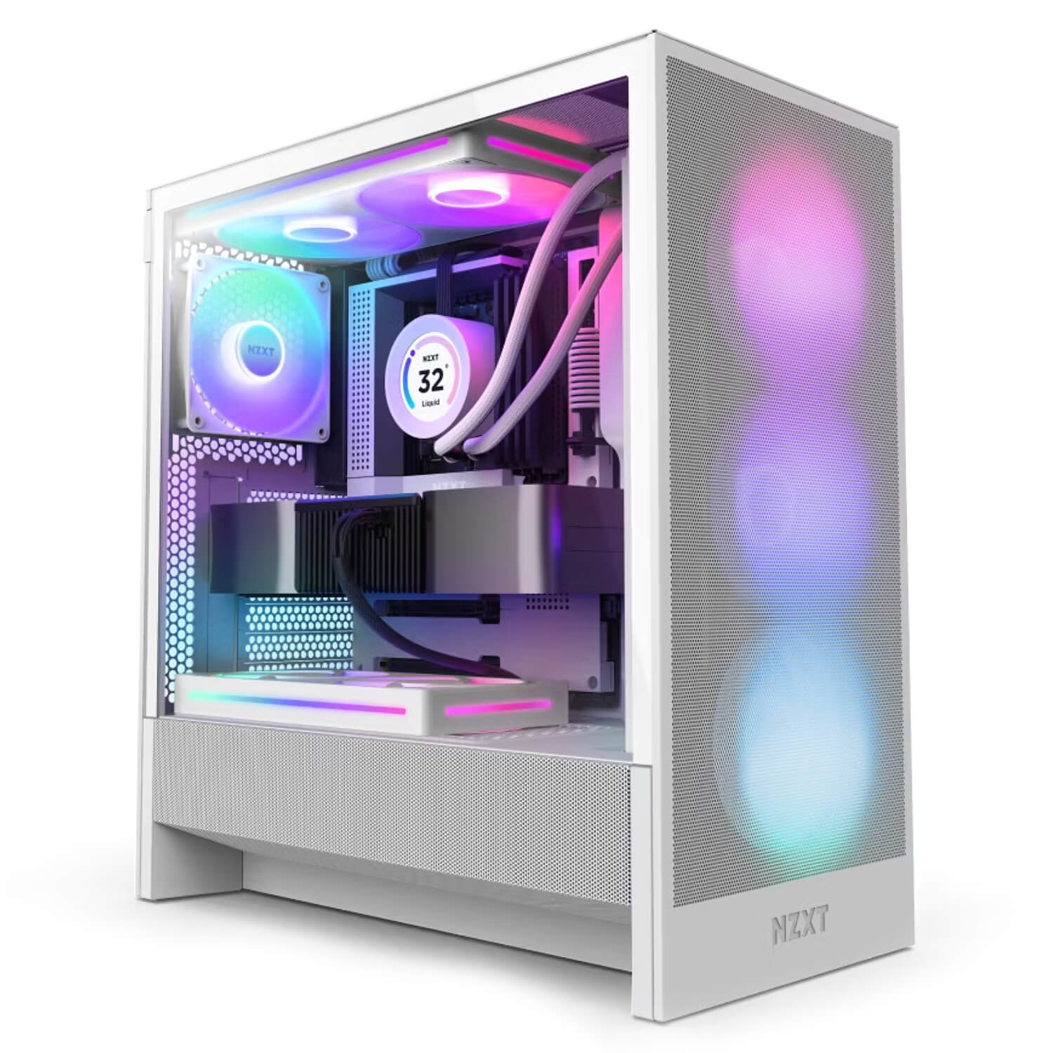 NZXT H5 Flow RGB (2024) - White,Tool-free, without PSU , 4X120mm RGB Fan, USB3.0, Audio & speaker
