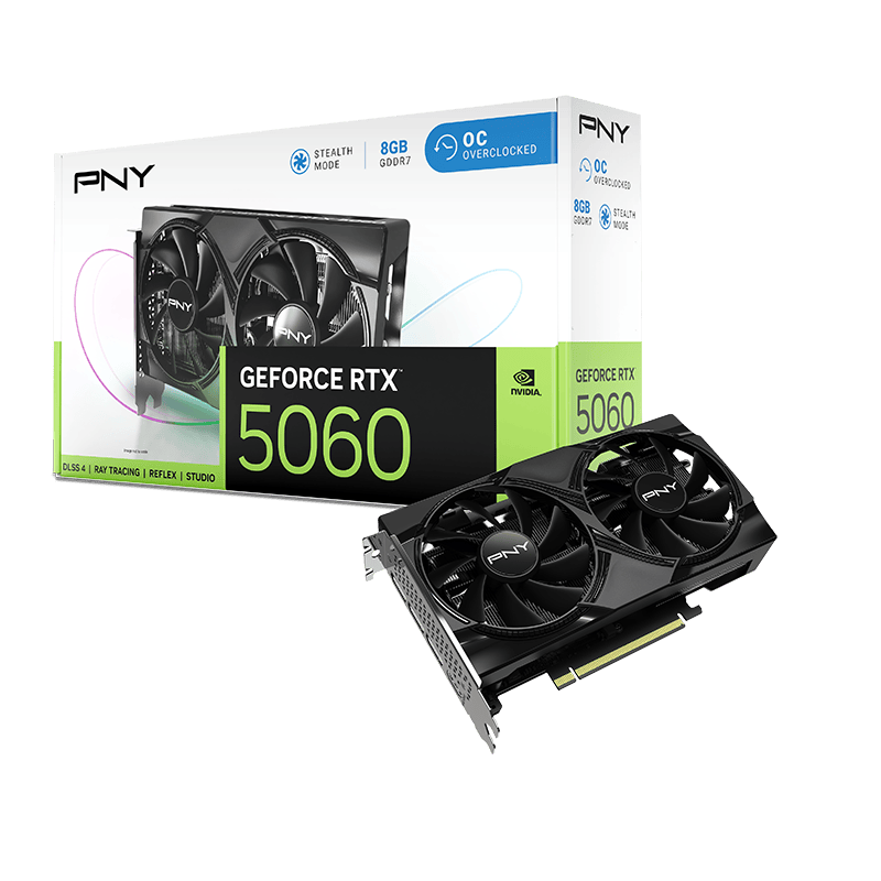 PNY nVIDIA Geforce 5060 8GB Overclocked Dual Fan DLSS 4 3DP+HDMI
