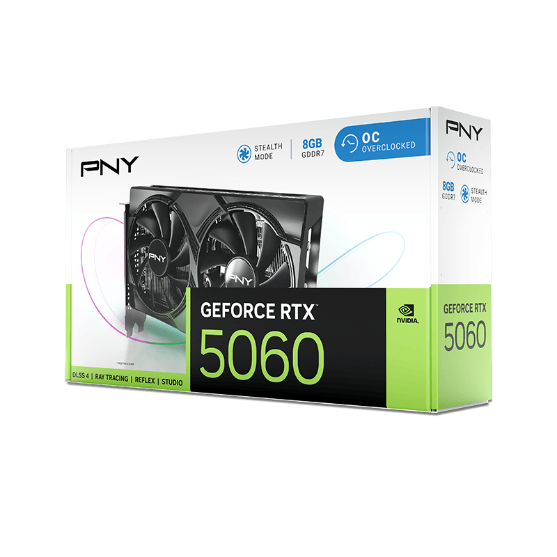 PNY nVIDIA Geforce 5060 8GB Overclocked Dual Fan DLSS 4 3DP+HDMI