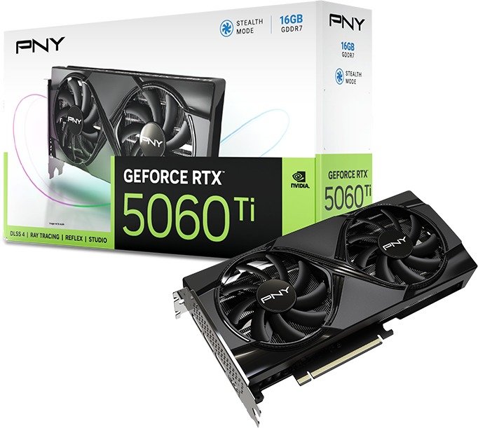 PNY nVIDIA Geforce 5060TI 16GB Overclocked Dual Fan DLSS 4 3DP+HDMI