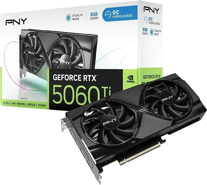 PNY nVIDIA Geforce 5060TI 8GB Overclocked Dual Fan DLSS 3 3DP+HDMI