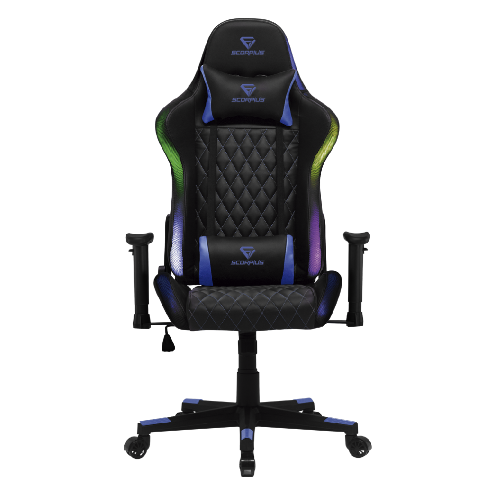 כיסא גיימינג שחור SCORPIUS LIGHTNING RGB BLUE GAMING CHAIR