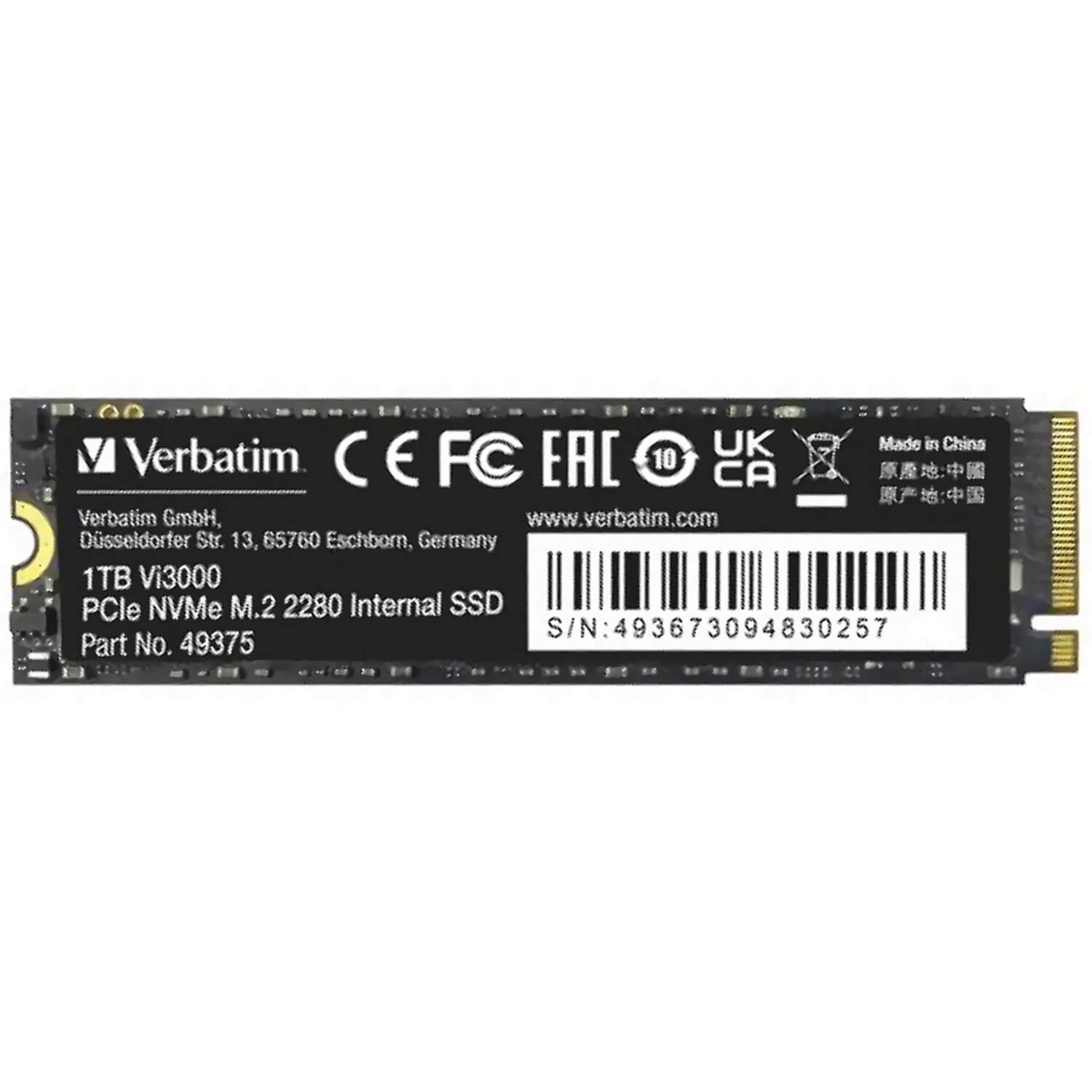 דיסק קשיח VERBATIM® Vi3000G Internal Gen3.0x4 NVMe M.2 SSD 1TB