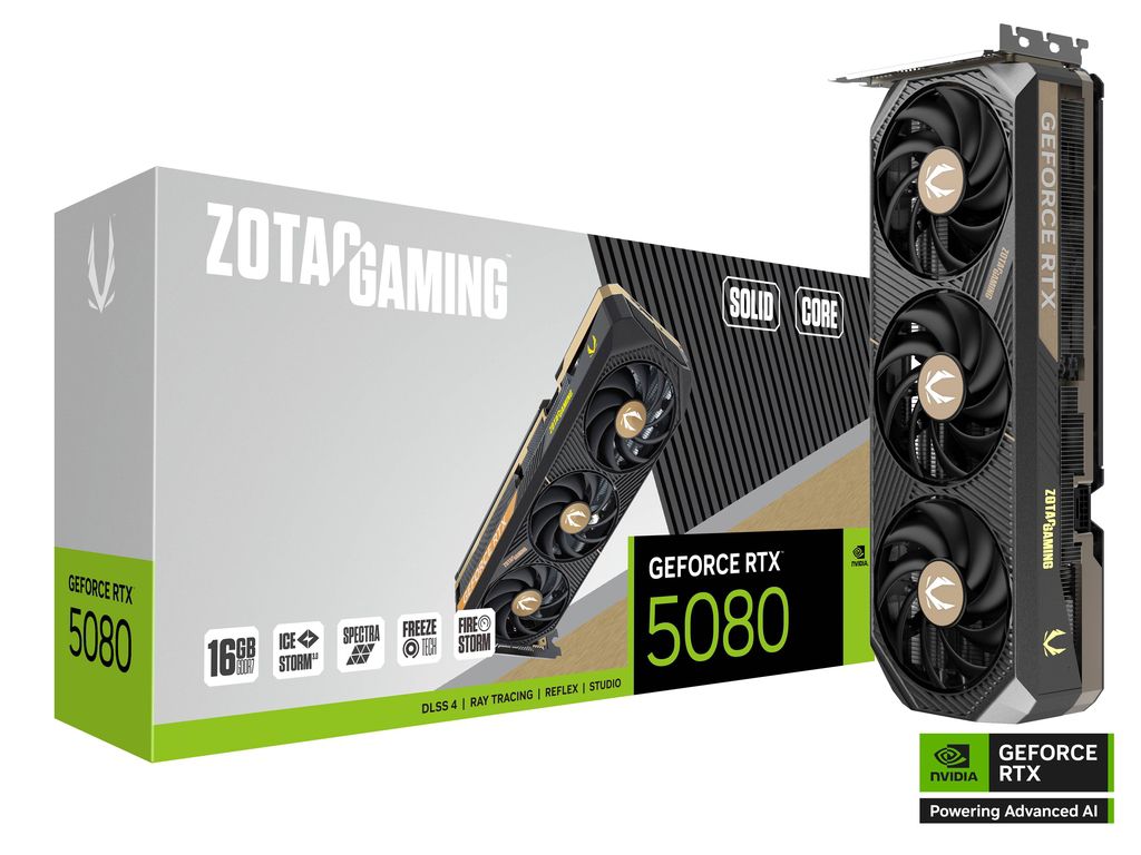 ZOTAC GAMING GeForce RTX 5080 SOLID CORE Triple Fan 16GB GDDR7 3DP+HDMI