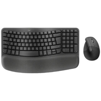 סט מקלדת ארגונומית ועכבר אלחוטיים Logitech® Wireless Wave Keyboard eng/heb and Lift Combo