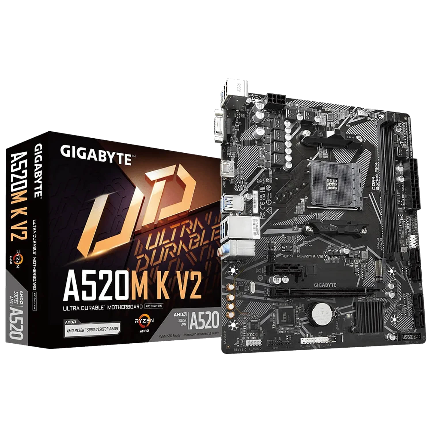 GIGABYTE A520M K V2 , AM4,PCI-E, DualDDR4 2133/2400/2667/2933/3200 +LAN1000 HDMI