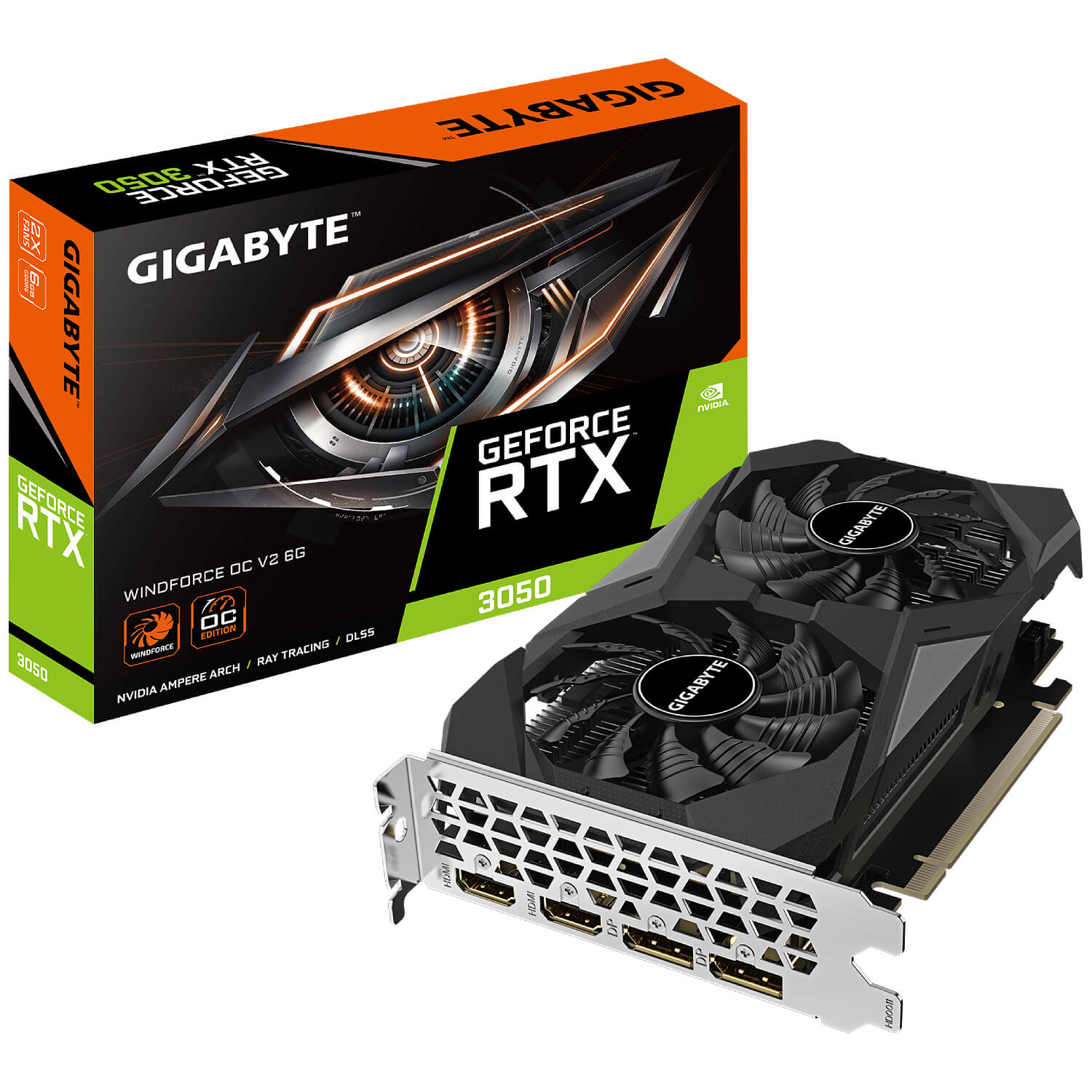 GIGABYTE nVIDIA Geforce GV-N3050WF2OCV2-6GD 6GDDR6 + Dual HDMI/ Dual DP, PCI-E