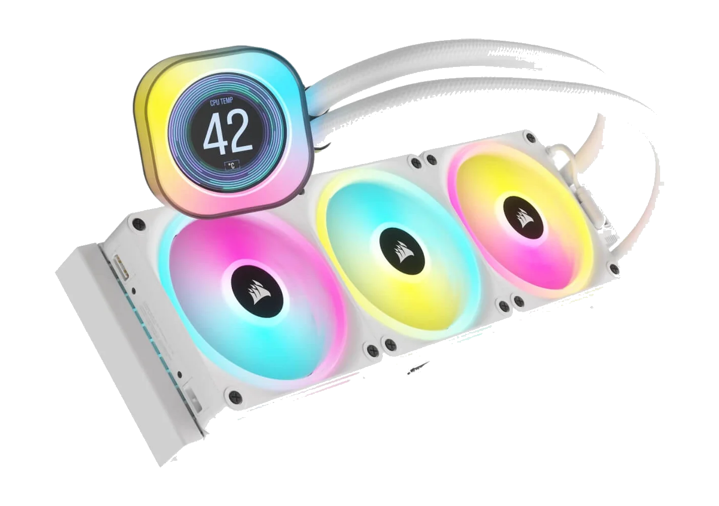 מאוורר למעבד CORSAIR ICUE LINK LCD H150I WHITE RGB PERFORMANCE LIQUID CPU COOLER with 3X140mm fans