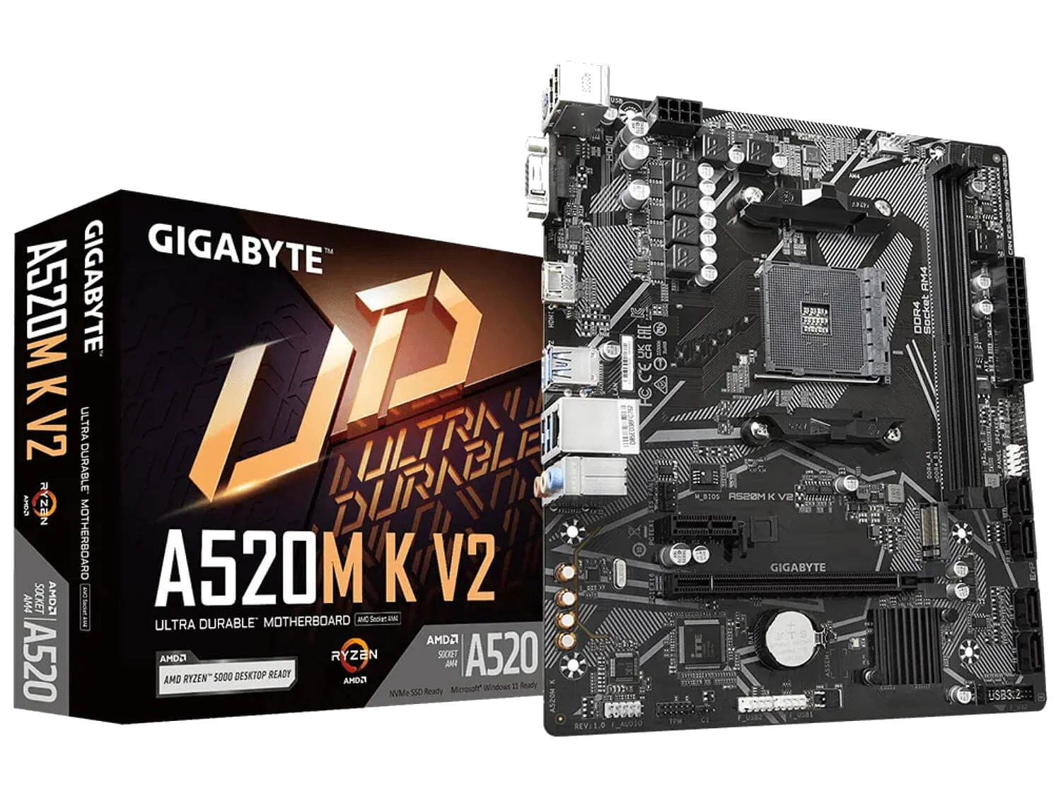 GIGABYTE A520 K V2 , AM4,PCI-E, DualDDR4 2133/2400/2667/2933/3200 +LAN1000 HDMI