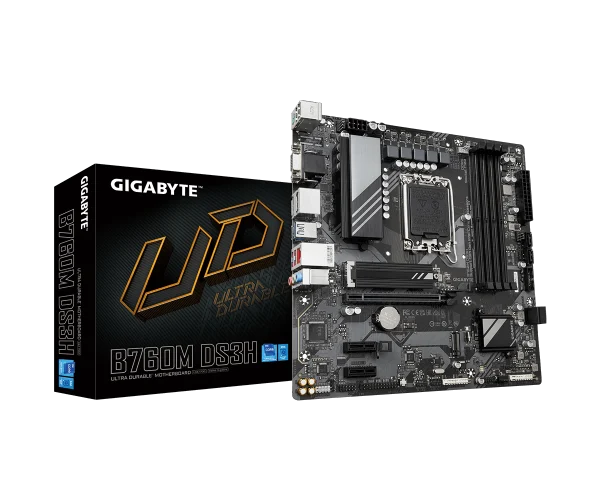 GIGABYTE B760M DS3H DDR5 , Core™ i3/i5/i7/i9, 4DualDDR5 4000/4800MHZ ,2XPCI-E, 2.5GB LGA1700