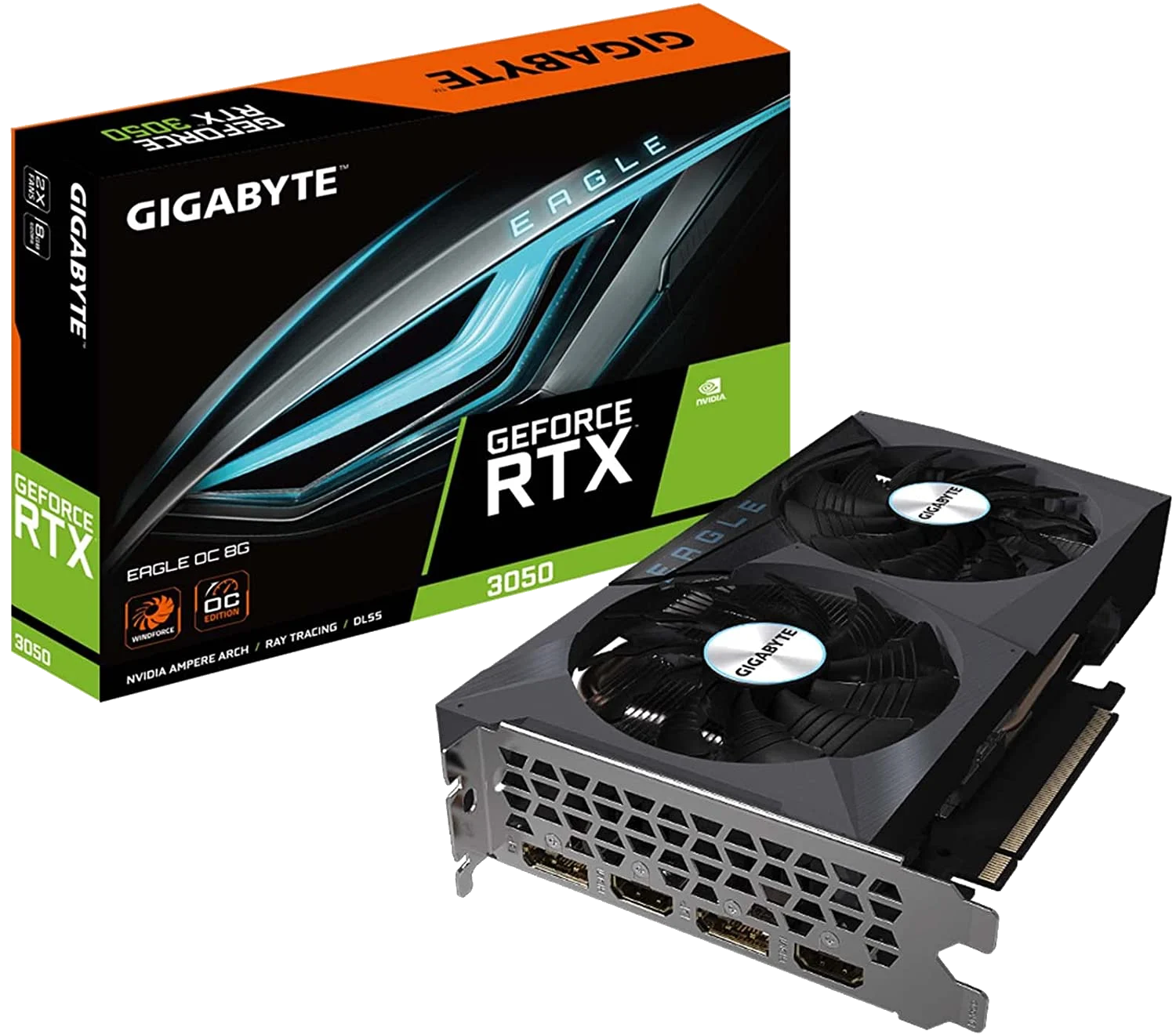 GIGABYTE nVIDIA Geforce GV-N3050EAGLE OC-8GD 8GDDR6 + Dual HDMI/ Dual DP, PCI-E