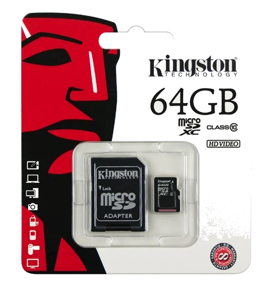 זיכרון למצלמה/טלפון Kingston Micro SD 64GB class 10