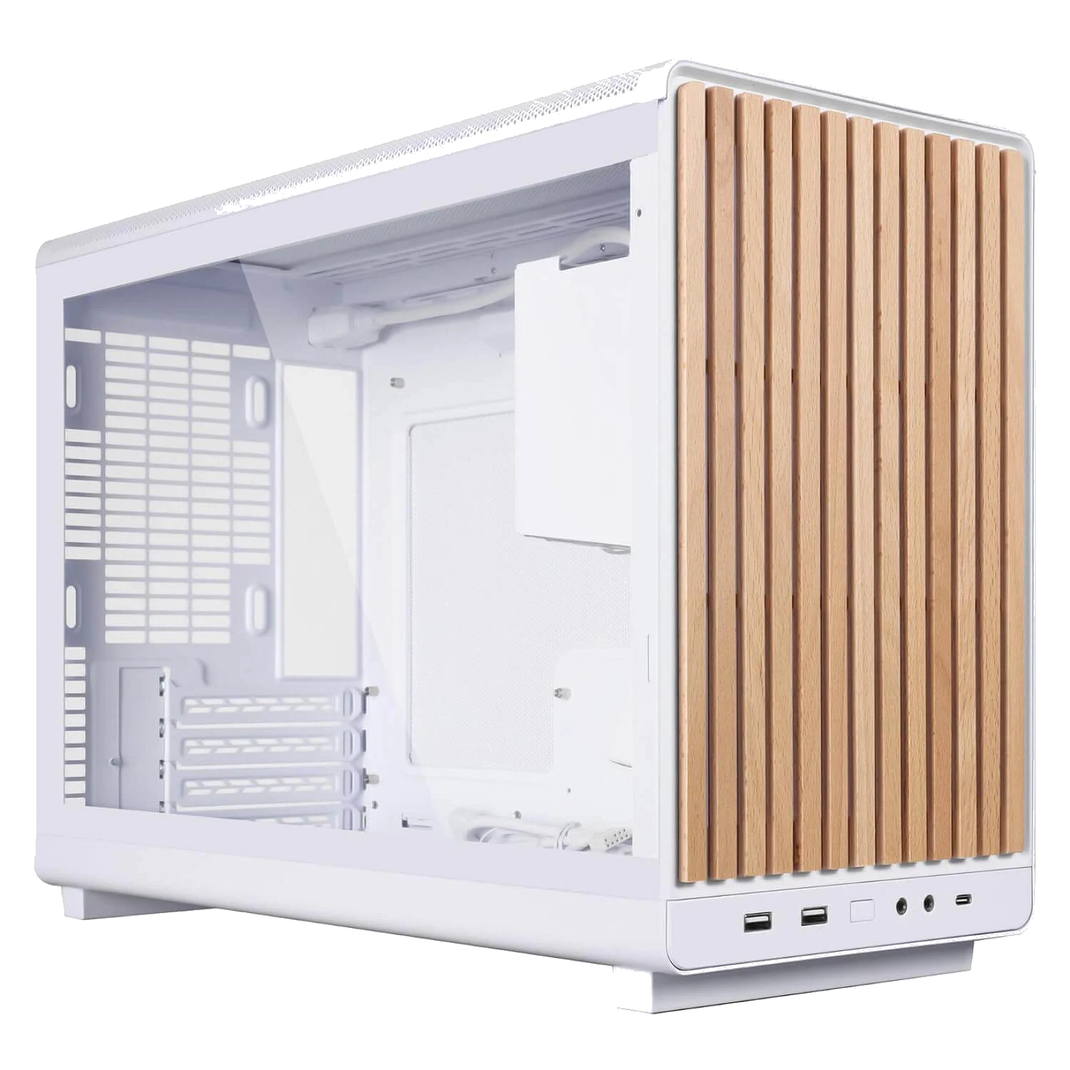 Lian-Li A3 Wood and Glass Edition White ,Tool-free, NO PSU , 3USB2/3.0, Audio & speaker