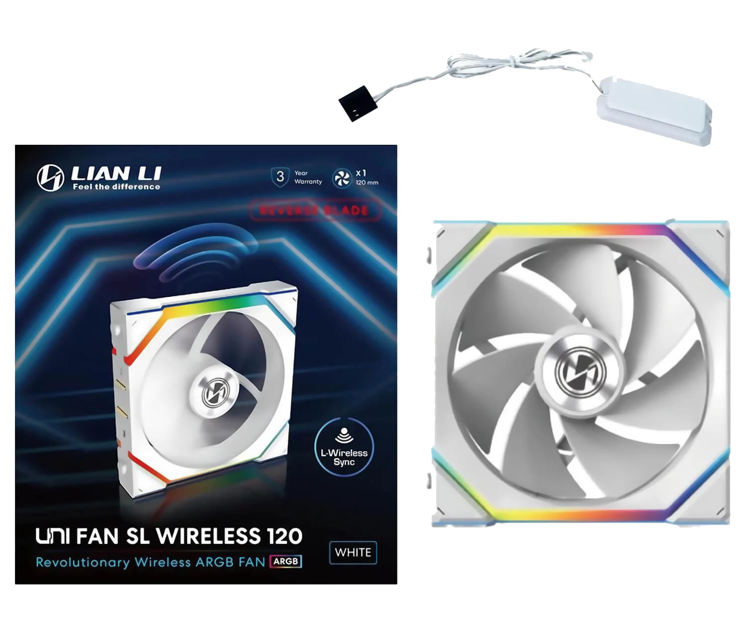מאורר לבן למארז Lian-Li UNI SL Wireless 120mm Reverse White Fan – תמונה 2