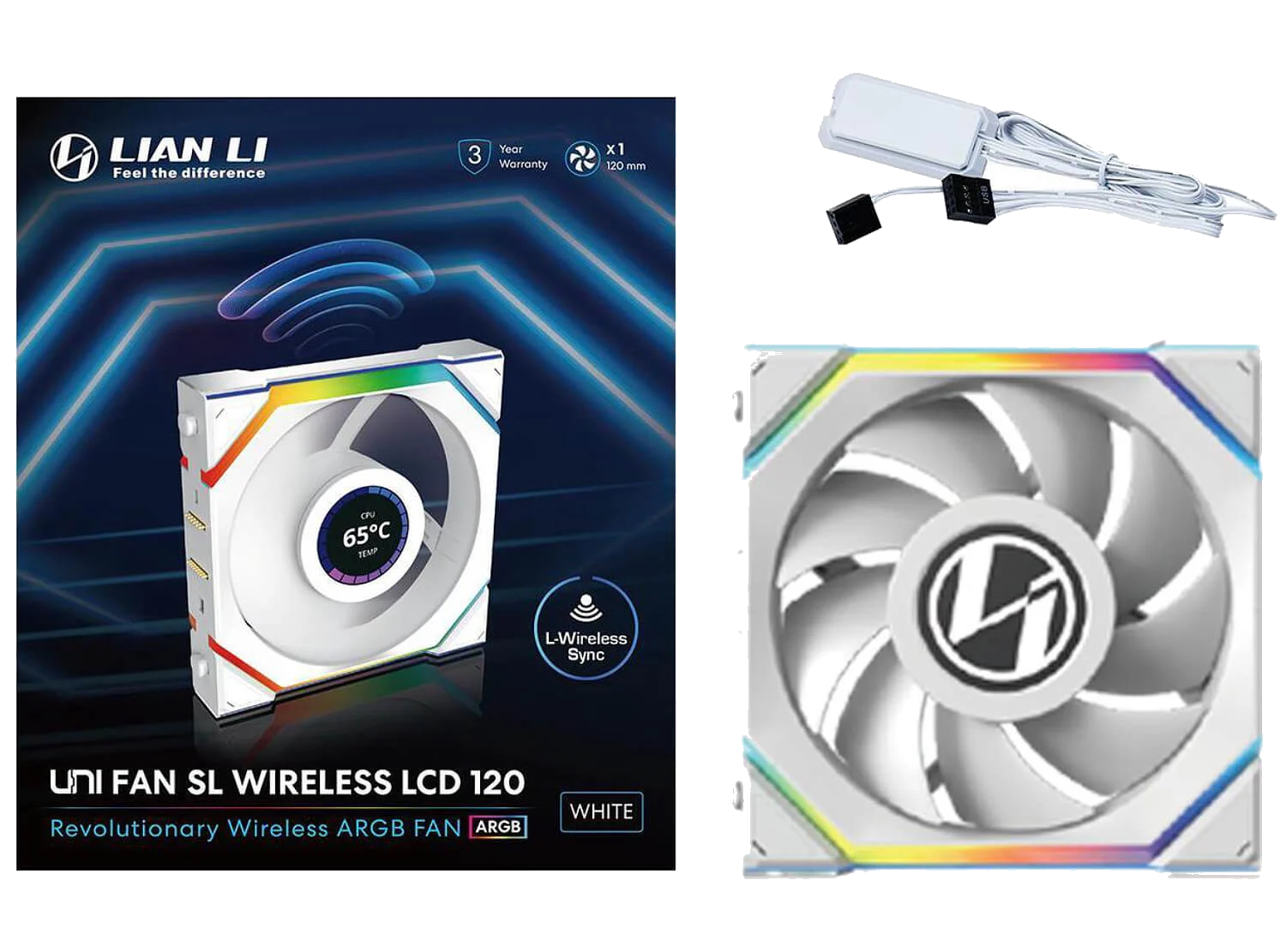 מאורר לבן למארז Lian-Li UNI SL Wireless LCD 120mm White Fan – תמונה 3