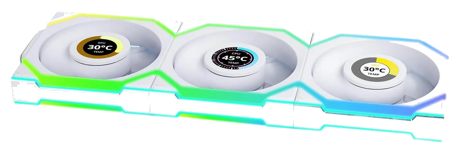3 מאוררים לבנים למארז Lian-Li UNI SL Wireless LCD 120mm White 3xFans And Conntroller – תמונה 2