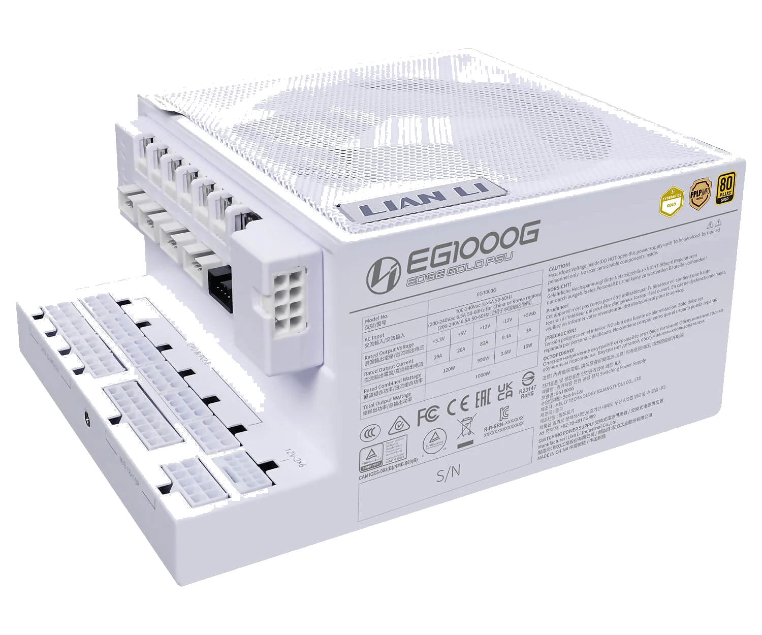 ספק כוח Lian-Li™ Power Supply EDGE 1000W Gold White GOLD 80+ ACTIVE PFC,SATA