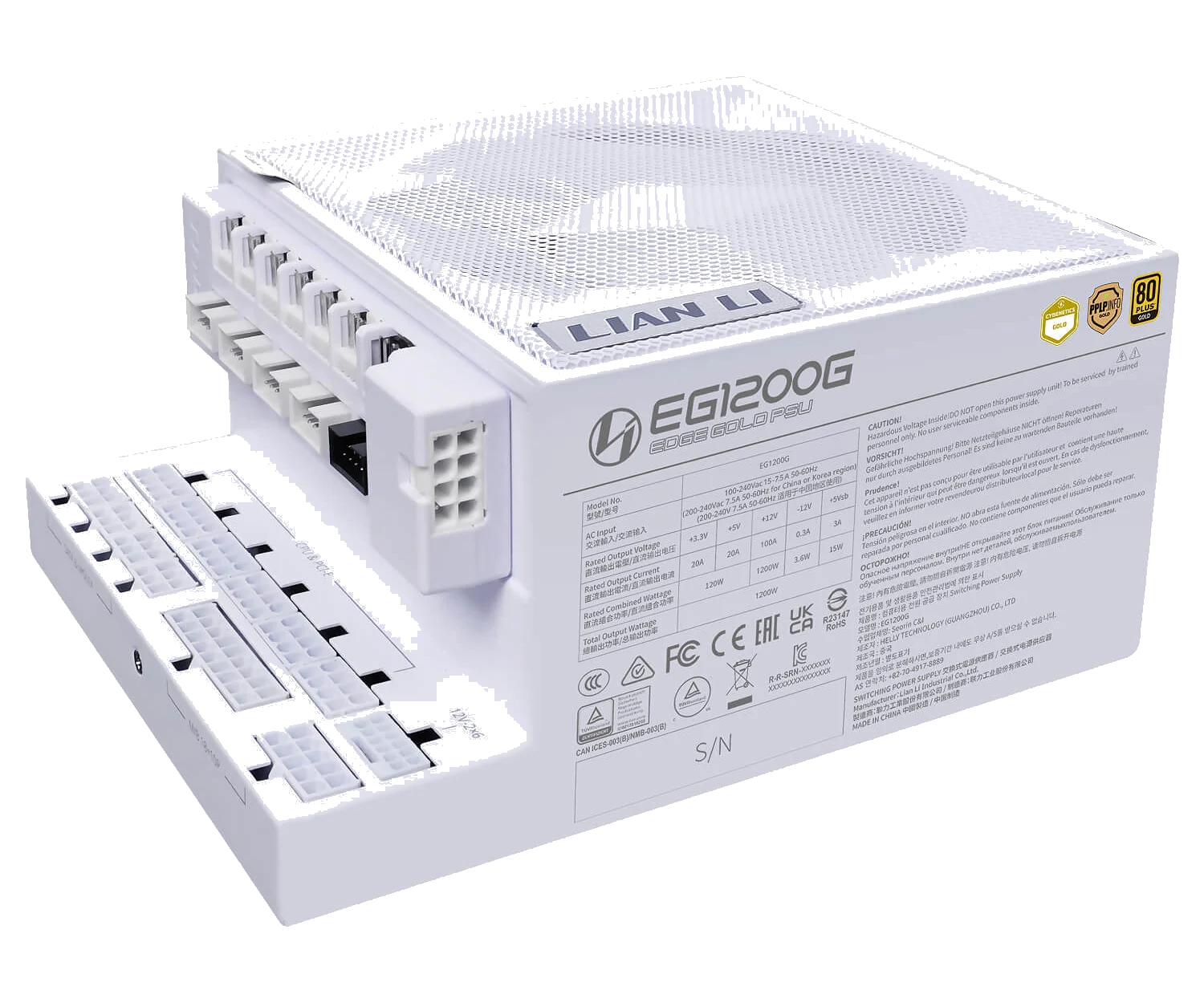 ספק כוח Lian-Li™ Power Supply EDGE 1200W Gold White GOLD 80+ ACTIVE PFC,SATA