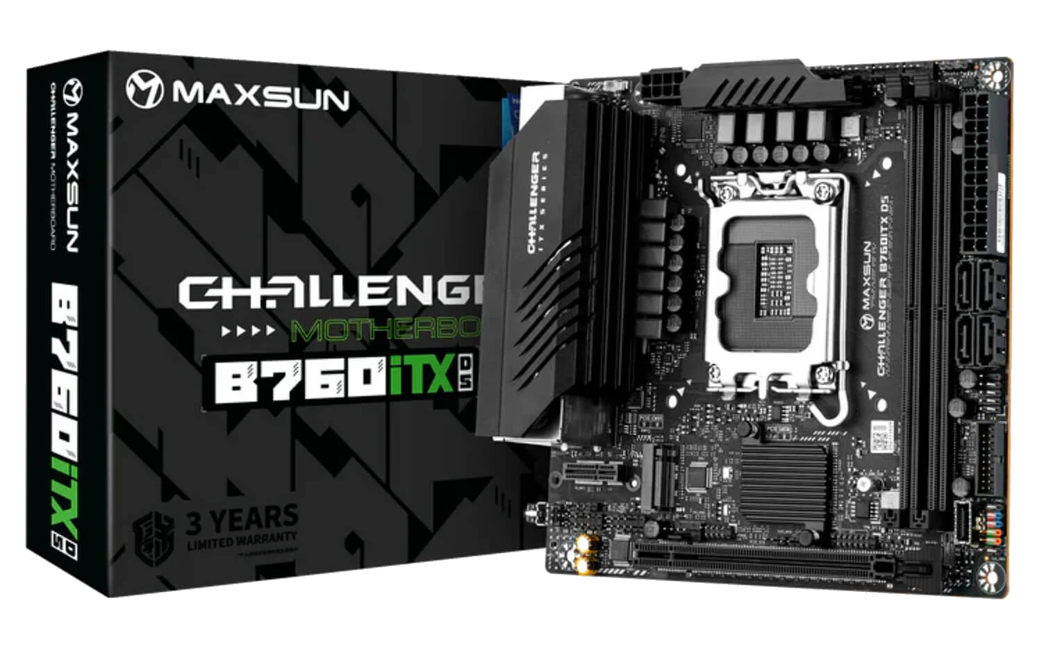 MAXSUN CHALLENGER B760ITX D5 WIFI DDR5 ,2DualDDR5 4800MHZ ,8CH ,2.5GB+1GB ,HDMI S1700