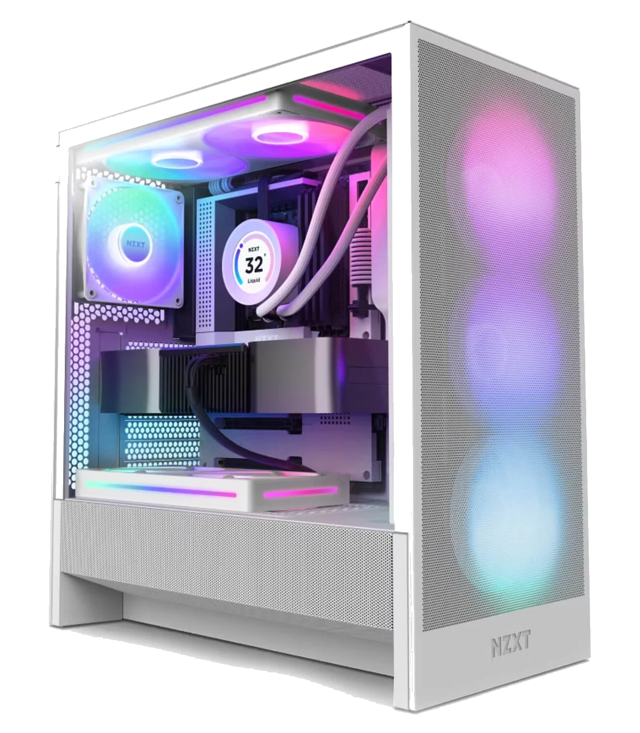 NZXT H5 Flow RGB (2024) - White,Tool-free, without PSU , 4X120mm RGB Fan, USB3.0, Audio & speaker