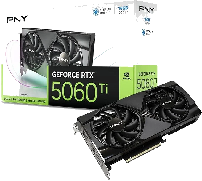 PNY nVIDIA Geforce 5060TI 16GB Overclocked Dual Fan DLSS 4 3DP+HDMI