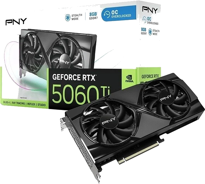 PNY nVIDIA Geforce 5060TI 8GB Overclocked Dual Fan DLSS 4 3DP+HDMI