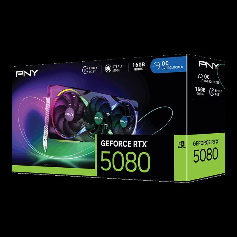 PNY GeForce RTX 5080 OC Triple Fan 16GB GDDR7 3DP+HDMI – תמונה 2