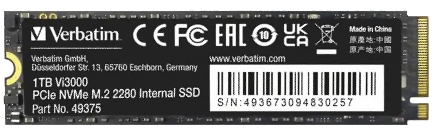 דיסק קשיח VERBATIM® Vi3000G Internal Gen3.0x4 NVMe M.2 SSD 1TB